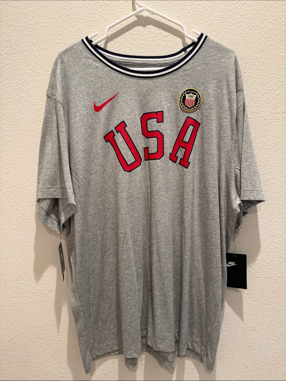 Nike Grey Short Sleeve USA Logo Tee with Red Accents